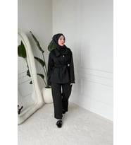 Sophie Model Bel Kemer ve Düğme Detaylı Kadın Takım Siyah (Çok Renkli)
