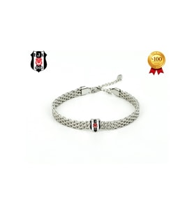 Besiktas Logolu Hasır Desenli Paslanmaz Çelik Ayarlanabilir Zincir Unisex Bileklik