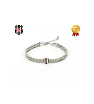Besiktas Logolu Hasır Desenli Paslanmaz Çelik Ayarlanabilir Zincir Unisex Bileklik