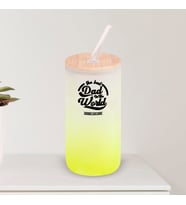 BK Gift İsimli Dad Tasarımlı Sarı Renk Pipetli Buzlu Cam Bardak 600ml - 6, Babaya Hediye, Doğum Günü Hediyesi