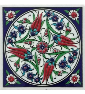 Armada Çini 10x10 Cm ED 108 Dört lale El dekoru Kütahya Çini Pano