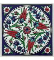 Armada Çini 10x10 Cm ED 108 Dört lale El dekoru Kütahya Çini Pano