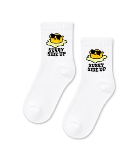 Sunny Side Up Yumurta Desenli Beyaz Yarım Konç Kısa Çorap