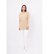 Peraluna NICOLA LONG CARDIGAN Cepli Klasik Kesim V Yaka Uzun Kadın Triko Hırka - Bej