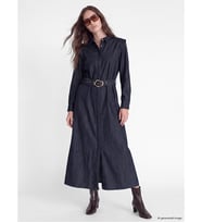 LCW Modest İndigo Beli Kemerli Fırfırlı Jean Gömlek Elbise