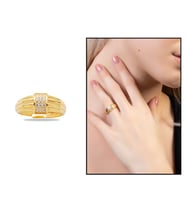 Zirkon Taşlı Dikdörtgen Detaylı Gold Renk Free Size 925 Ayar Gümüş Kadın Yüzük (Çok Renkli)