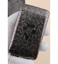 İşlemeli Retro Tasarım Metal Uzun Sigara Tabakası Siyah 23BM928UZR01