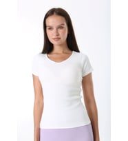 Rooted-Kadın Basic V Yaka T-shirt ,Fitilli Kaşkorse Kumaş bluz
