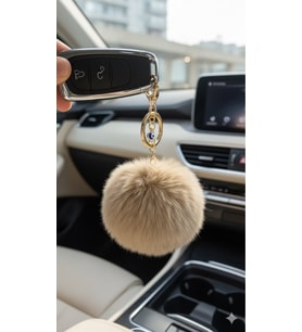 Peluş Pofuduk Ponpon Puf Camel Tüylü Ev Ofis Araba Telefon Cüzdan Çanta Anahtarlık (Camel Rengi)
