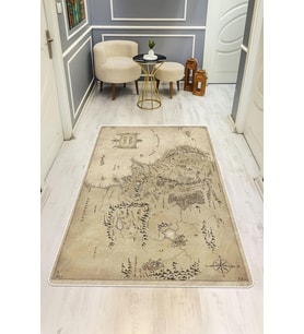 Harita Desenli Dijital Baskı Kaymaz Taban Halı H0696