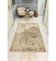 Harita Desenli Dijital Baskı Kaymaz Taban Halı H0696