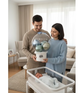 YENİDOĞAN İSME ÖZEL BEBEK HEDİYESİ BALON KUTUSU (Beyaz-Mavi)