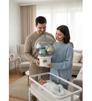 YENİDOĞAN İSME ÖZEL BEBEK HEDİYESİ BALON KUTUSU (Beyaz-Mavi)