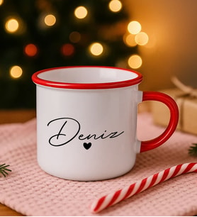 BK Gift Kişiye Özel İsimli Kırmızı Emaye Kupa Bardak -3, Arkadaşa Hediye, Sevgiliye Hediye