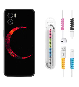 Vivo Y15S Y32 Y33S Y51 Y53S Kılıf Kablo Koruma Spiral Silikon Red Moons 1747