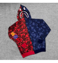 İki Renkli Bape Nakışlı 2 iplik Fermuarlı Hırka - Kırmızı