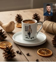 Kişiye Özel Karikatürlü Never Give Up Motivasyon Türk Kahvesi Fincanı Doğum Günü Hediyesi