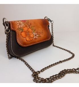 A Leather El Yapımı Hakiki Deri Çiçek Desenli Kadın Omuz Çanta (Kahverengi-Kahve)