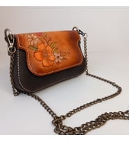 A Leather El Yapımı Hakiki Deri Çiçek Desenli Kadın Omuz Çanta (Kahverengi-Kahve)