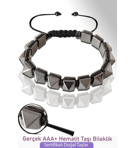 Sertifikalı Elmas Kesim Gerçek Silver Hematit Taşı Bileklik - Ayarlamalı (Çok Renkli)