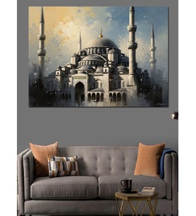 Gece Yarısı İstanbul Camii Silüeti Dekoratif Kanvas - Mdf Ahşap Tablo