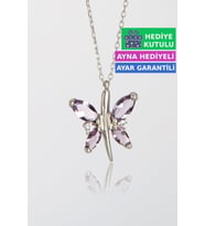 Jewelmim Mor Gümüş Kelebek Kolye Beyaz Altın Kaplama Bayan Kelebekli 925 Ayar Kadın Gümüş Kelebek Kolyesi (Beyaz)