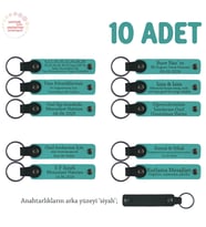 Yaratıcılık Atölyesi Mezunlarına Özel, 10'lu Set, İsim Yazılı Deri Anahtarlık, Koyu Turkuaz & Siyah