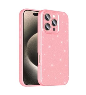 Coverzone iPhone 16 Pro Max ile uyumlu Z-Jelly K?l?f Kamera Korumal? Simli I??lt?l? Renkli Parlak Silikon Kapak - A�?k Pembe