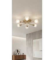E27 Mat Altın Gold 5 Kollu Modern Avize Opal Beyaz Konik Cam Tavan Avize Salon Oturma Odası