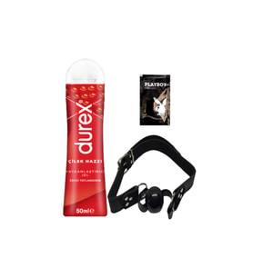 Durex Çilek Hazzı 50 ml Jel + Siyah Deri Ağız Topu + Hediye