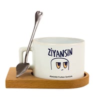 İsme Özel Ahşap Tepsili Kahve Çay Fincanı Seti - Ziyansın (Beyaz)