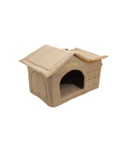 Çatılı Kedi Ve Köpek Evi Sütlü Kahve Kadife Iç Mekan