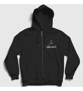 Presmono Unisex Siyah Soldier Call Of Duty Fermuarlı Kapüşonlu Sweatshirt 27463tt