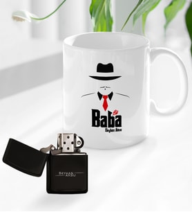 BK Gift Kişiye Özel Babalar Günü Hediyesi Baba Godfather Tasarımlı Kupa Bardak ve Benzinli Çakmak Seti-17 (Model 1)