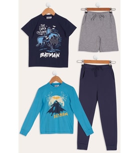 4'lü Batman Baskılı Lacivert Tshirt Şort Pantolon Takım