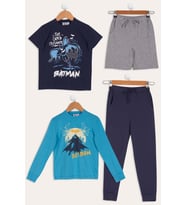 4'lü Batman Baskılı Lacivert Tshirt Şort Pantolon Takım