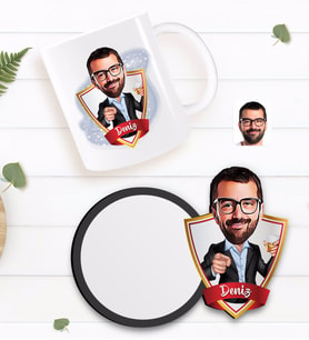 BK Gift Kişiye Özel Erkek Karikatürlü Beyaz Kupa ve Ahşap Bardak Altlığı Hediye Seti-50