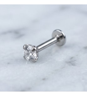 316L Çelik Zirkon Taşlı  Piercing PRC-204 (Gümüş)