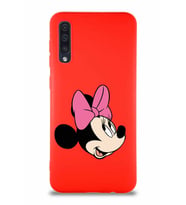 Samsung Galaxy A30S Soft Premier Kapak Minnie Mouse-A Tasarımlı Silikon Kılıf - Kırmızı (Şeffaf)