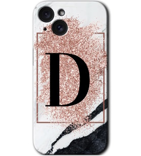 İphone 15 Plus Kılıf HD Desen Baskılı Kılıf - Pembe Mermer Desenli D Harfi