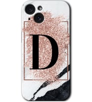 İphone 15 Plus Kılıf HD Desen Baskılı Kılıf - Pembe Mermer Desenli D Harfi