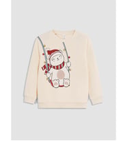 LC WAIKIKI Bej Baskılı Kız Çocuk Kalın Sweatshirt