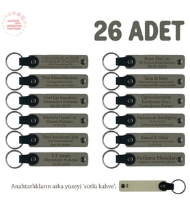 Kül Gri & Sütlü Kahve, Doğum Yapan Anneye Hediye, İsmine Özel 26'lı Hatıra Anahtarlık Seti