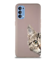 Oppo Reno 4 Soft Premier Kapak Catface Tasarımlı Silikon Kılıf - Pudra (Şeffaf)