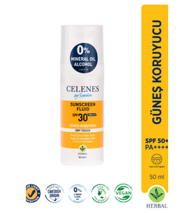 Celenes by Sweden Herbal SPF30 Fluid Dry Touch Güneş Kremi – Mat Bitişli, Bitkisel Formül, Yüz ve Dekolte Bölgesi İçin, 50 ml