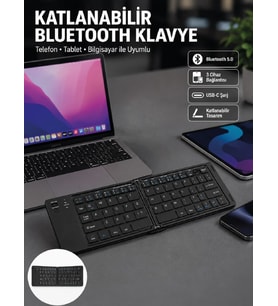 Katlanabilir Bluetooth Klavye 3 Cihaz Bağlantılı Kablosuz Taşınabilir Klavye