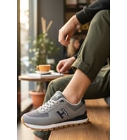 Enoch Erkek H Logolu Tırtıklı Tabanlı Retro Stil Günlük Spor Ayakkabı Sneaker