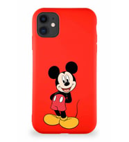 Apple iPhone 11 Soft Premier Kapak Mickey Mouse-B Tasarımlı Silikon Kılıf - Kırmızı (Şeffaf)