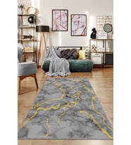 Gri Mermer Görünümlü Kaymaz Tabanlı Dekoratif Halı AR040 - 100 x 160 cm