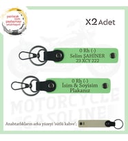 Motosiklet Tutkunlarına, İsim Plaka ve 0 (-) Kan Grubu Yazılı Acil Durum x2 Anahtarlık, F Yeşil-SK (Çok Renkli)